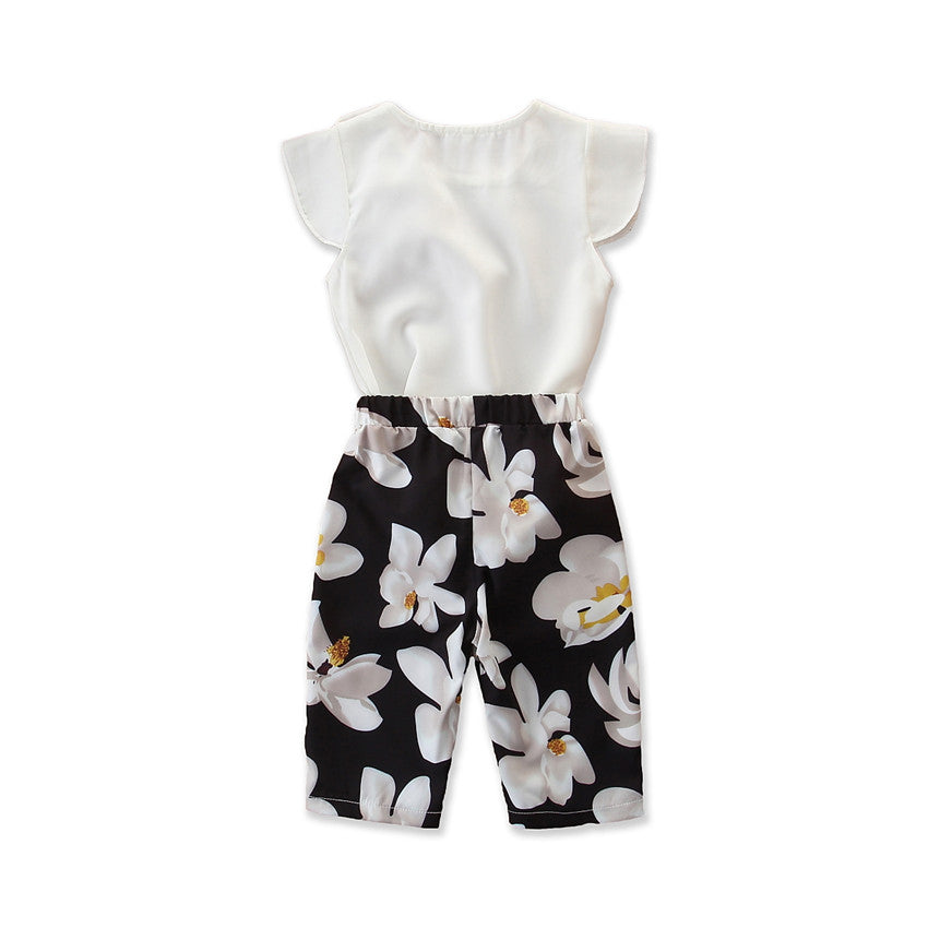 Girls White Printed Pure Cotton Top with Pyjamas