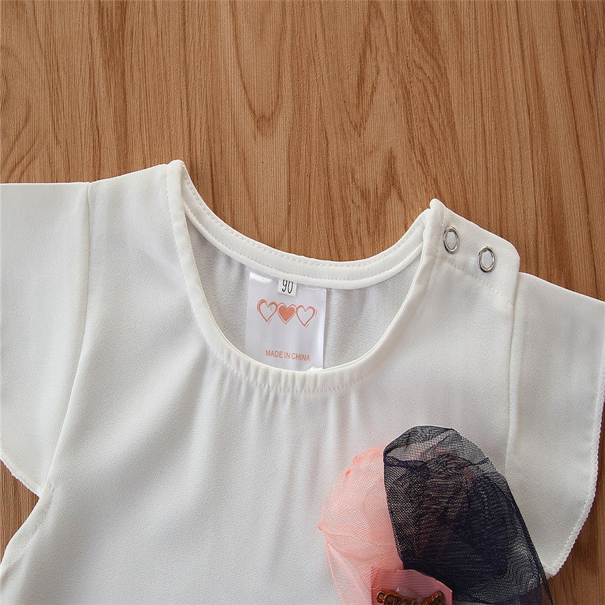 Girls White Printed Pure Cotton Top with Pyjamas
