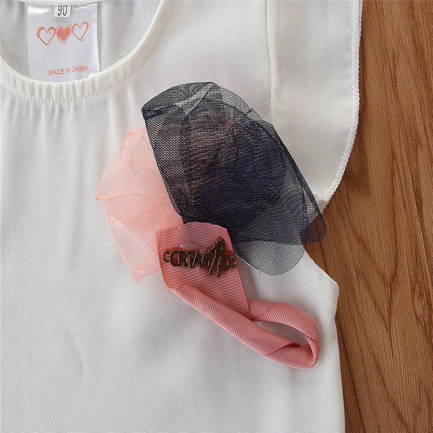 Girls White Printed Pure Cotton Top with Pyjamas