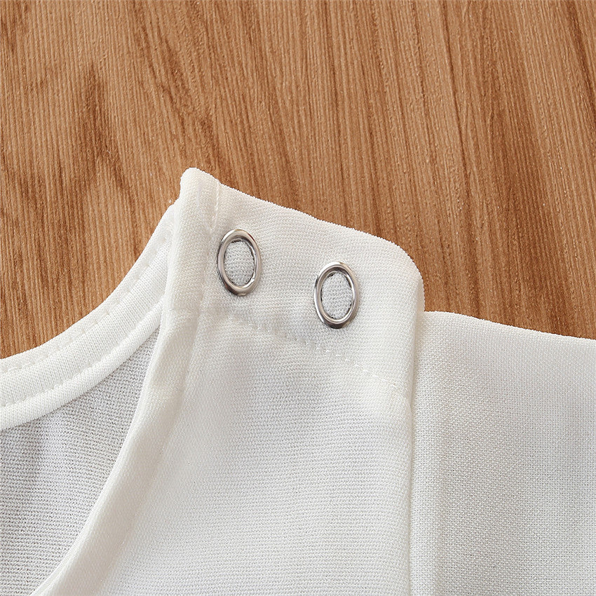Girls White Printed Pure Cotton Top with Pyjamas
