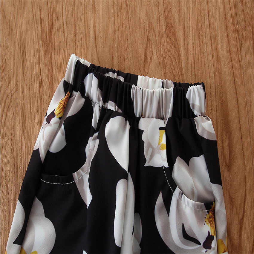 Girls White Printed Pure Cotton Top with Pyjamas