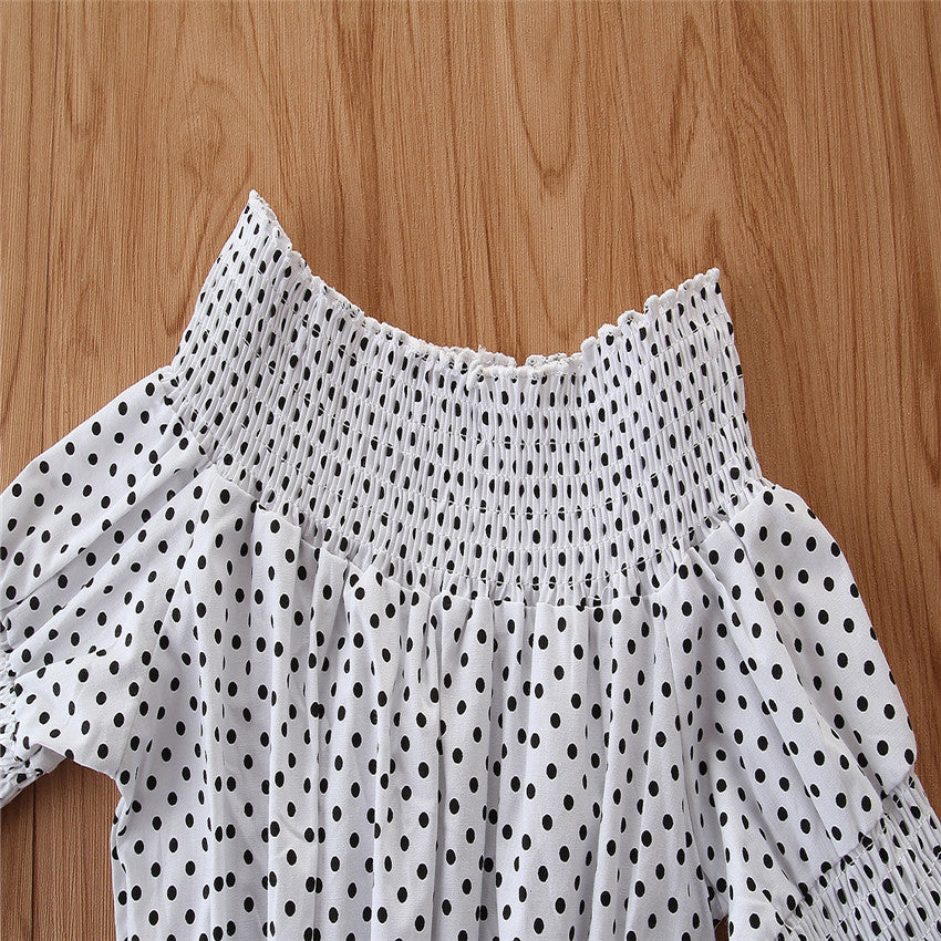 Girls White & Pink Printed Smocked Top With Skirt