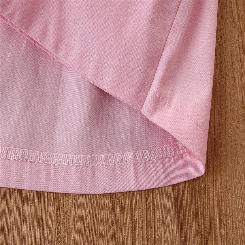 Girls White & Pink Printed Smocked Top With Skirt