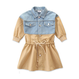 Girls Khaki Colourblocked Shirt Style Dress