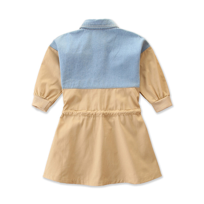 Girls Khaki Colourblocked Shirt Style Dress