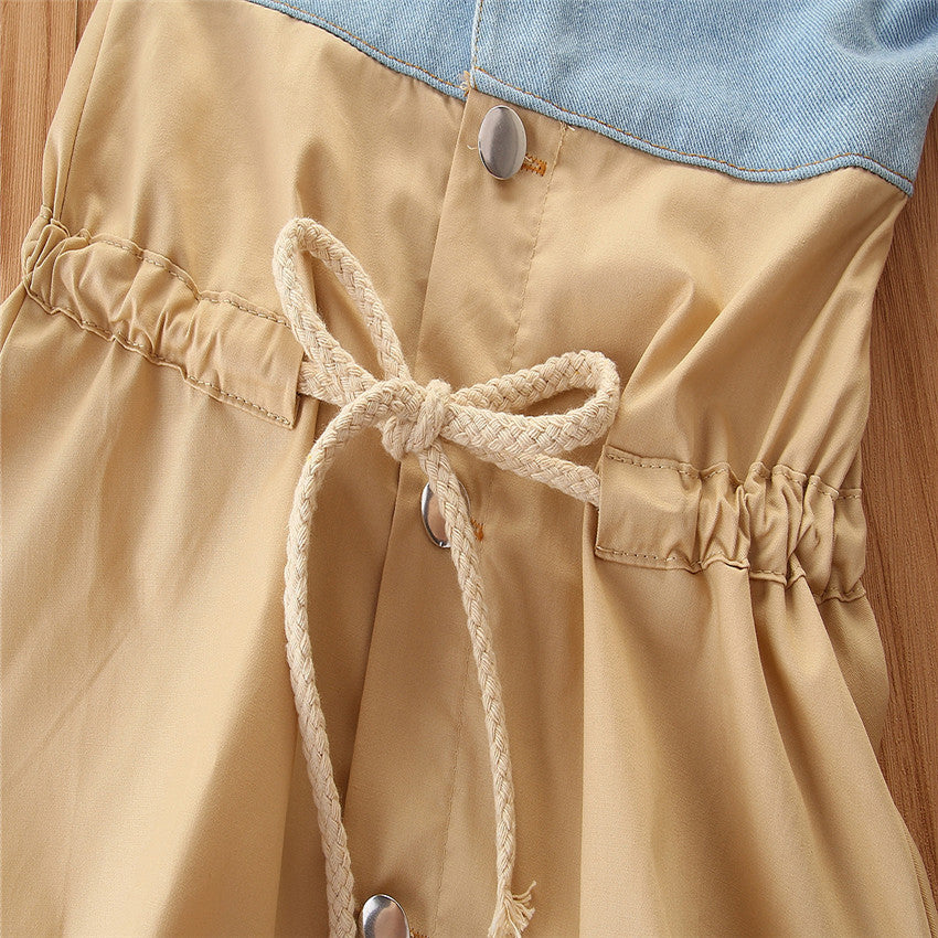 Girls Khaki Colourblocked Shirt Style Dress