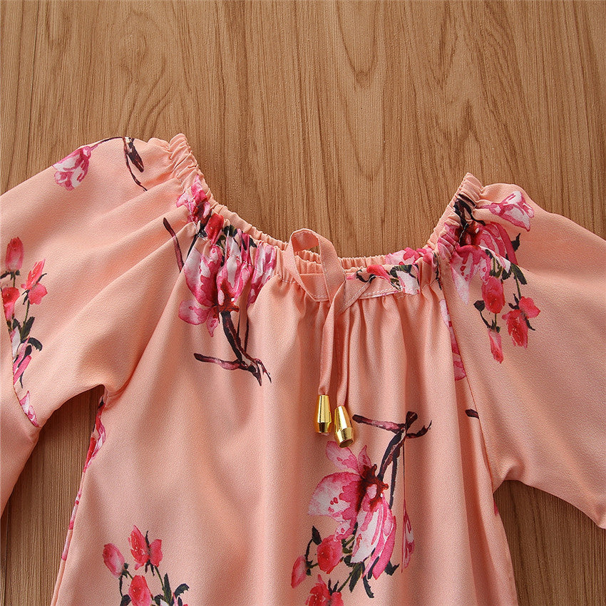Girls Pink Printed Top with Skirt