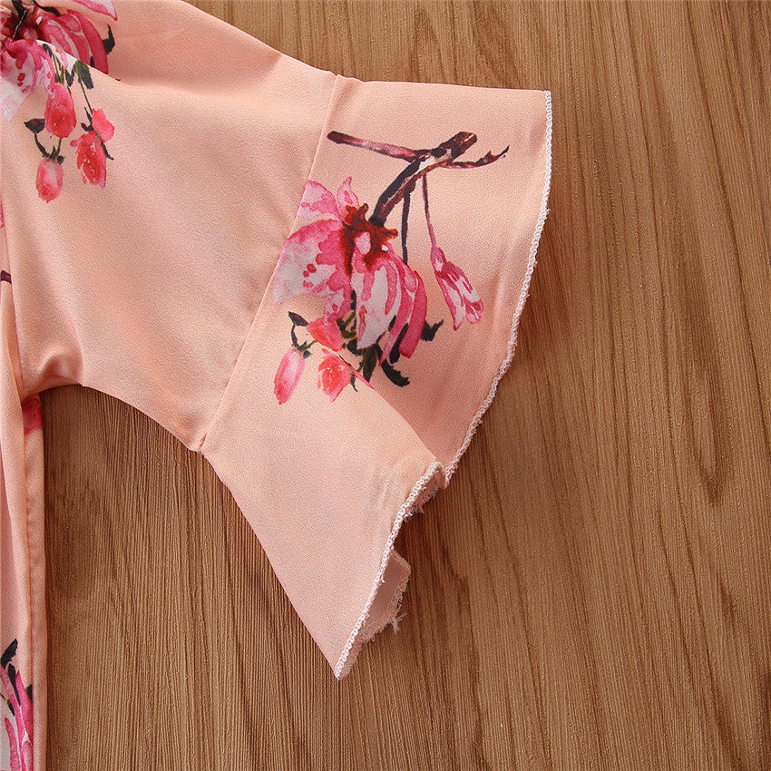 Girls Pink Printed Top with Skirt