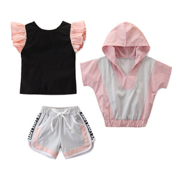 Girls Pink Colourblocked Hooded Top & T-shirt with Shorts