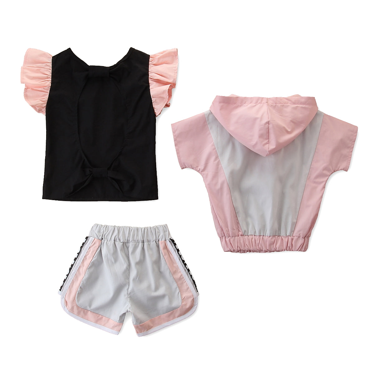 Girls Pink Colourblocked Hooded Top & T-shirt with Shorts