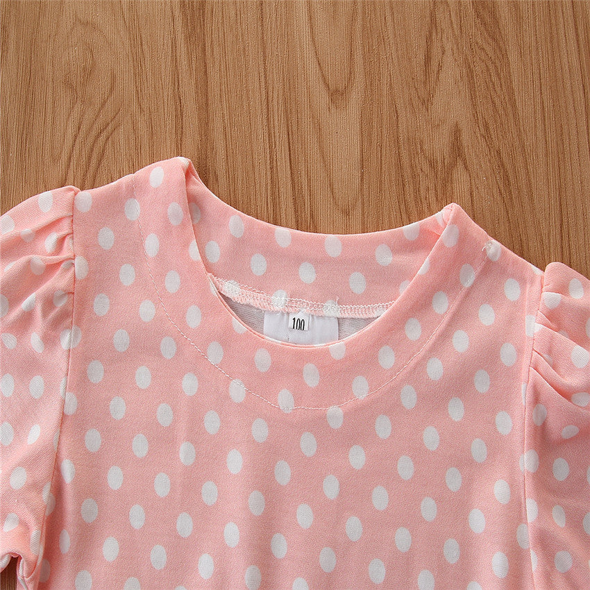 Girls Pink & Blue Printed Top With Skirt