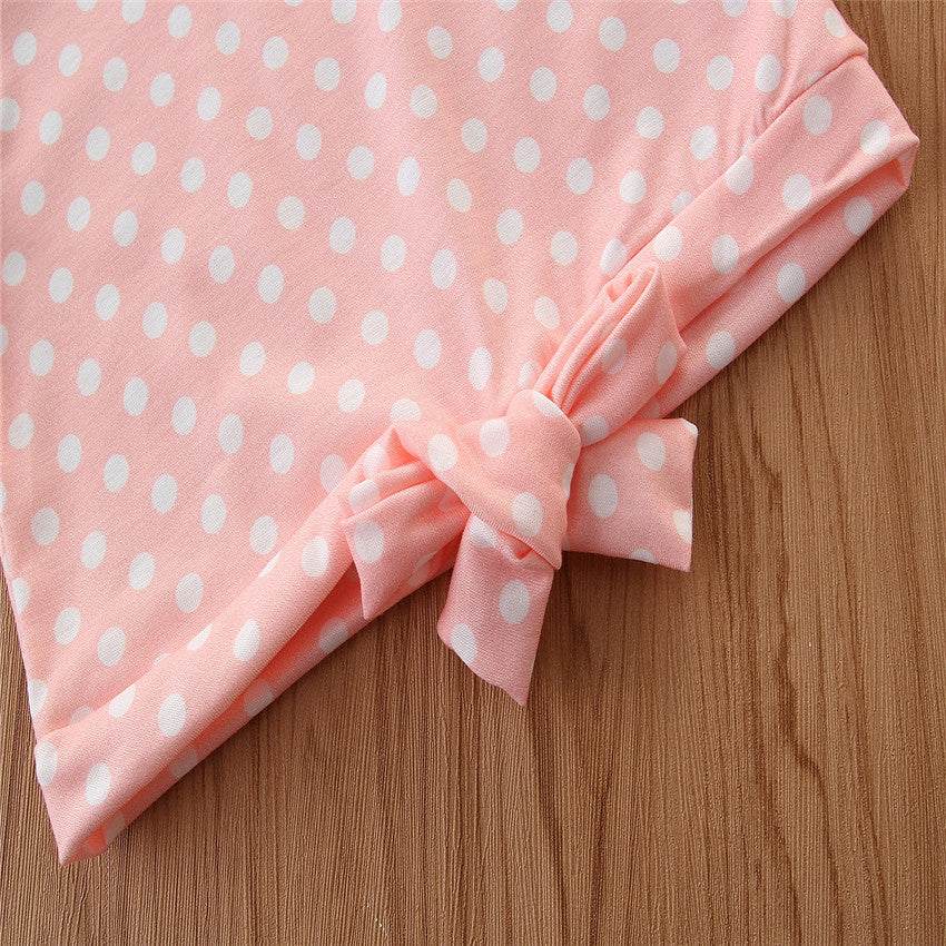 Girls Pink & Blue Printed Top With Skirt