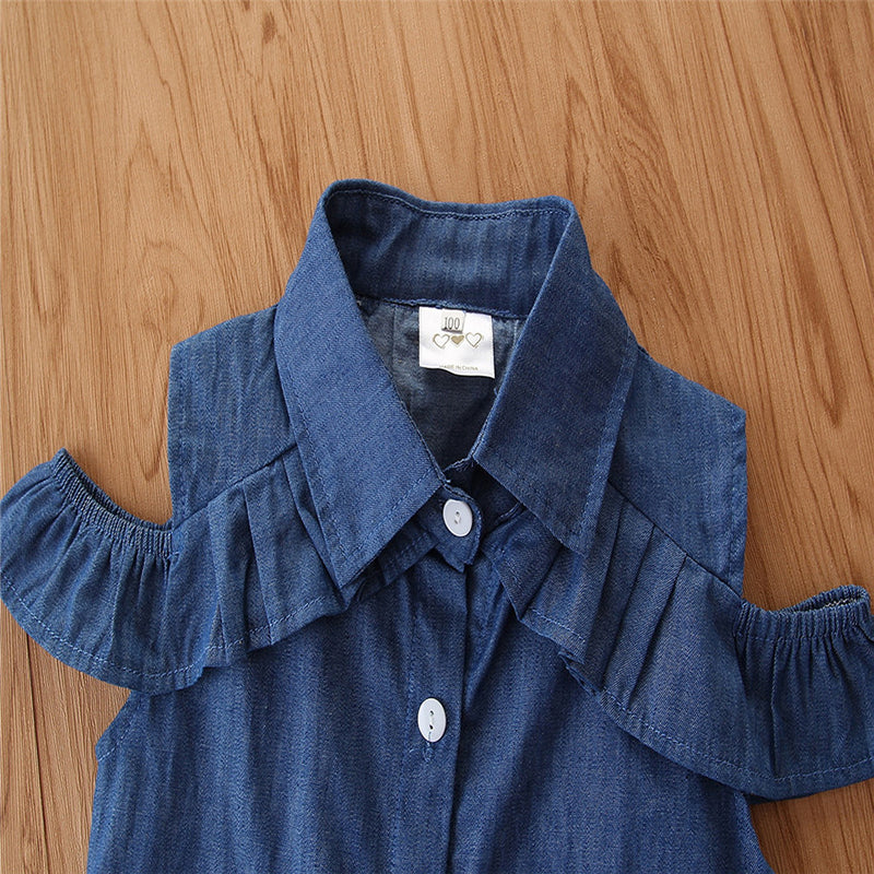 Girls Blue Ruffled Shirt Style Top With Trousers