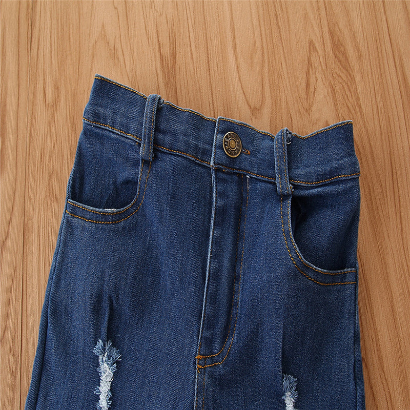 Girls Blue Ruffled Shirt Style Top With Trousers