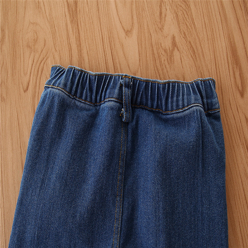 Girls Blue Ruffled Shirt Style Top With Trousers