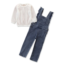 Girls White Dungarees With Top