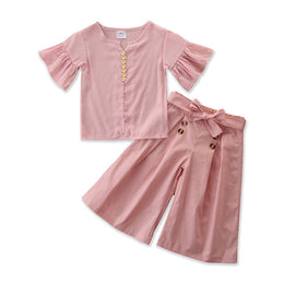 Girls Pink Round Neck Top With Palazzos