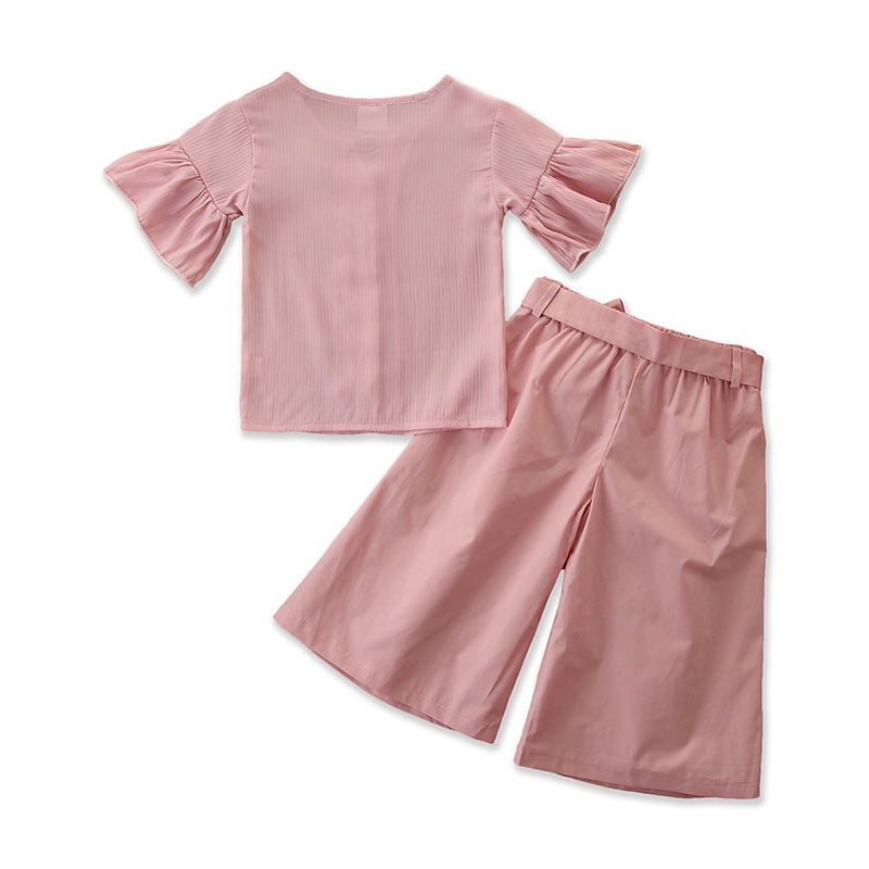 Girls Pink Round Neck Top With Palazzos