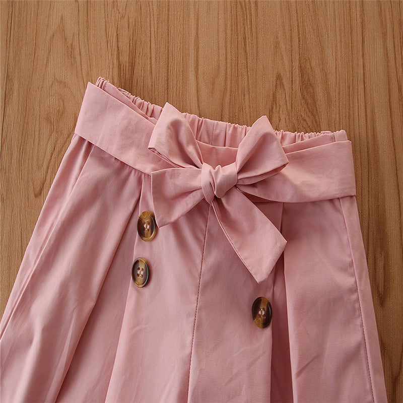Girls Pink Round Neck Top With Palazzos