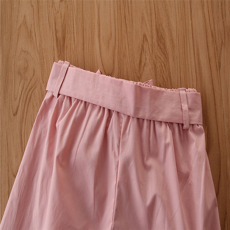 Girls Pink Round Neck Top With Palazzos