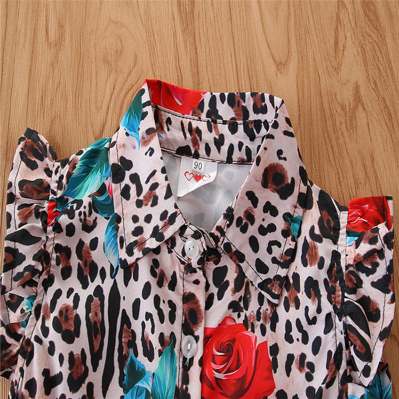 Girls Brown & Black Printed Shirt With Shorts