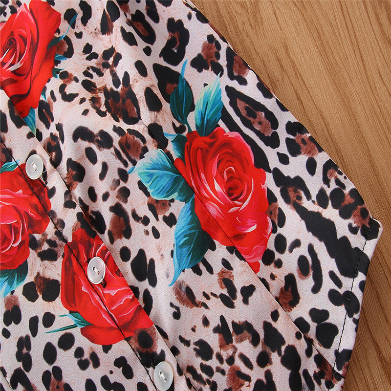 Girls Brown & Black Printed Shirt With Shorts