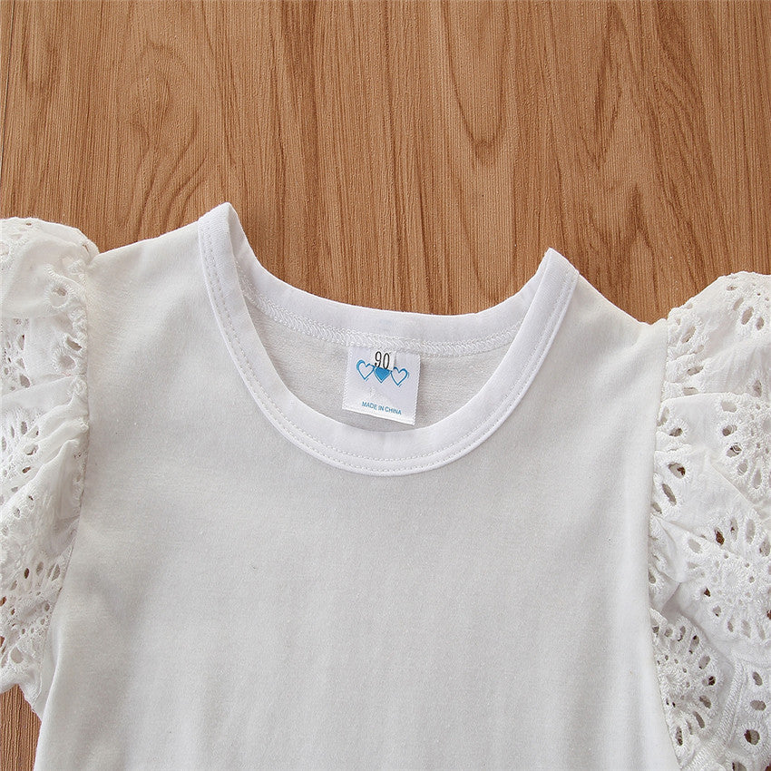 Girls White Top & Shorts With Attached Suspenders