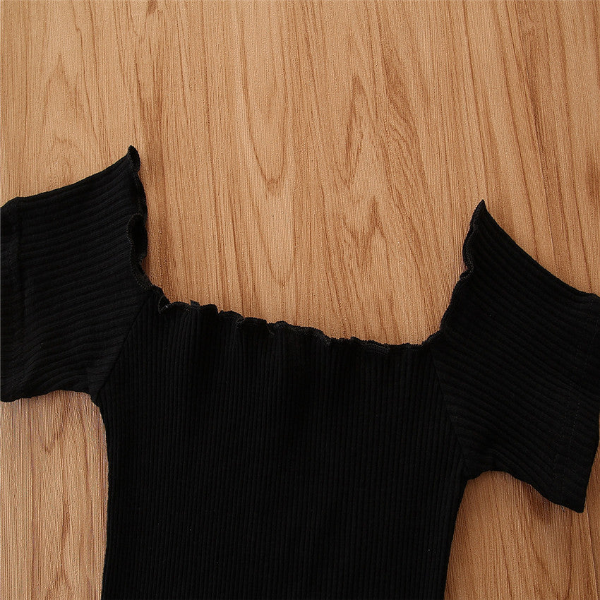 Girls Black Camouflage Printed Top With Trousers