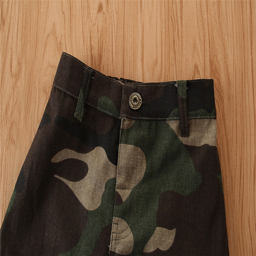 Girls Black Camouflage Printed Top With Trousers
