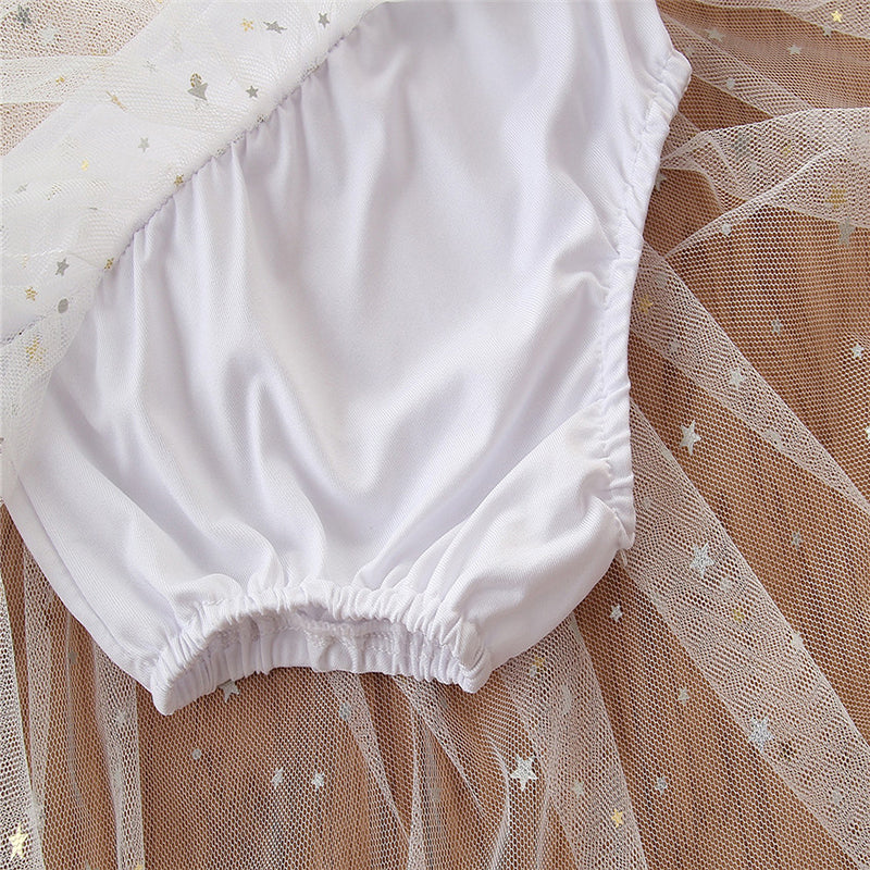 Girls White Printed Top with Skirt