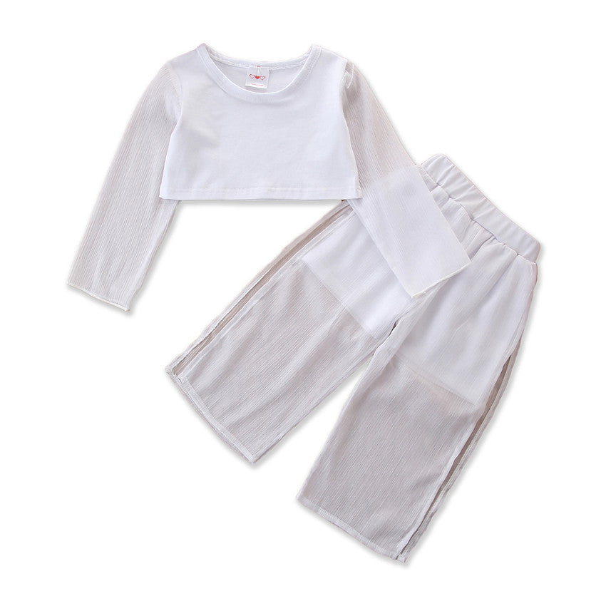 Girls White Crop Top with Palazzos