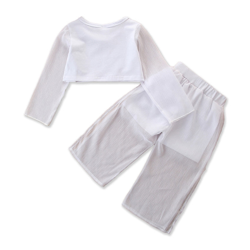 Girls White Crop Top with Palazzos