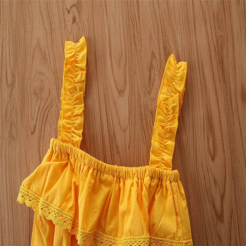 Girls Yellow Self Design Top With Palazzos