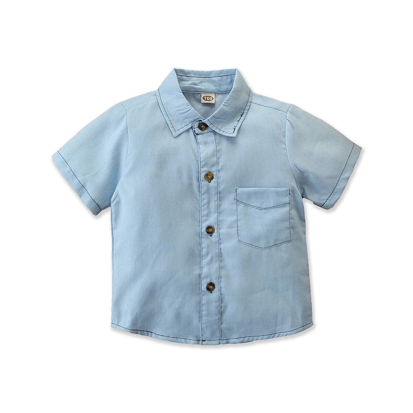 Boys Blue Pure Cotton Shirt With Trousers