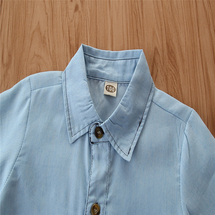 Boys Blue Pure Cotton Shirt With Trousers