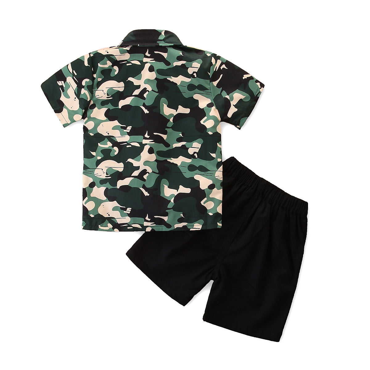 Boys Green Printed Shirt & Shorts with Bow