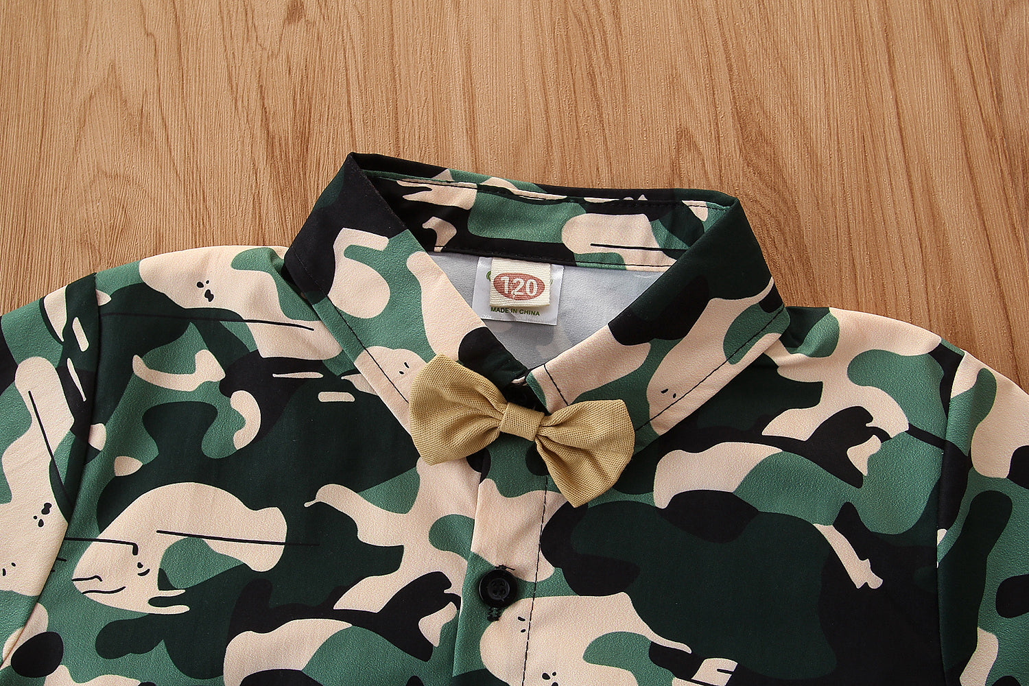 Boys Green Printed Shirt & Shorts with Bow