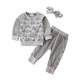 Infant Girls Grey Printed T-shirt & Trouser With Headband