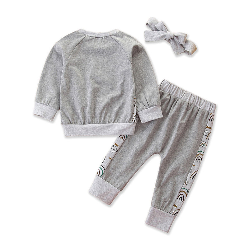 Infant Girls Grey Printed T-shirt & Trouser With Headband