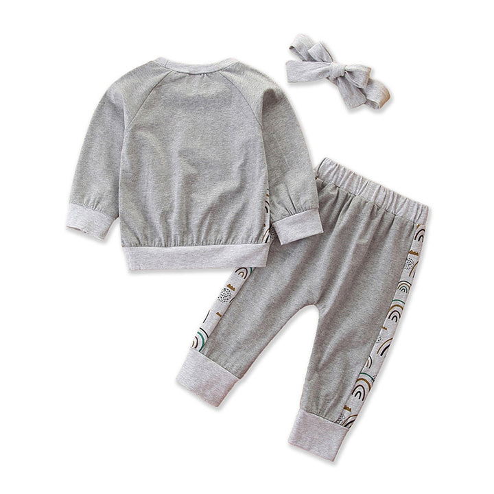 Infant Girls Grey Printed T-shirt & Trouser With Headband