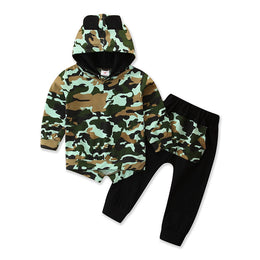 Boys Green Camouflage Printed Sweatshirt with Joggers