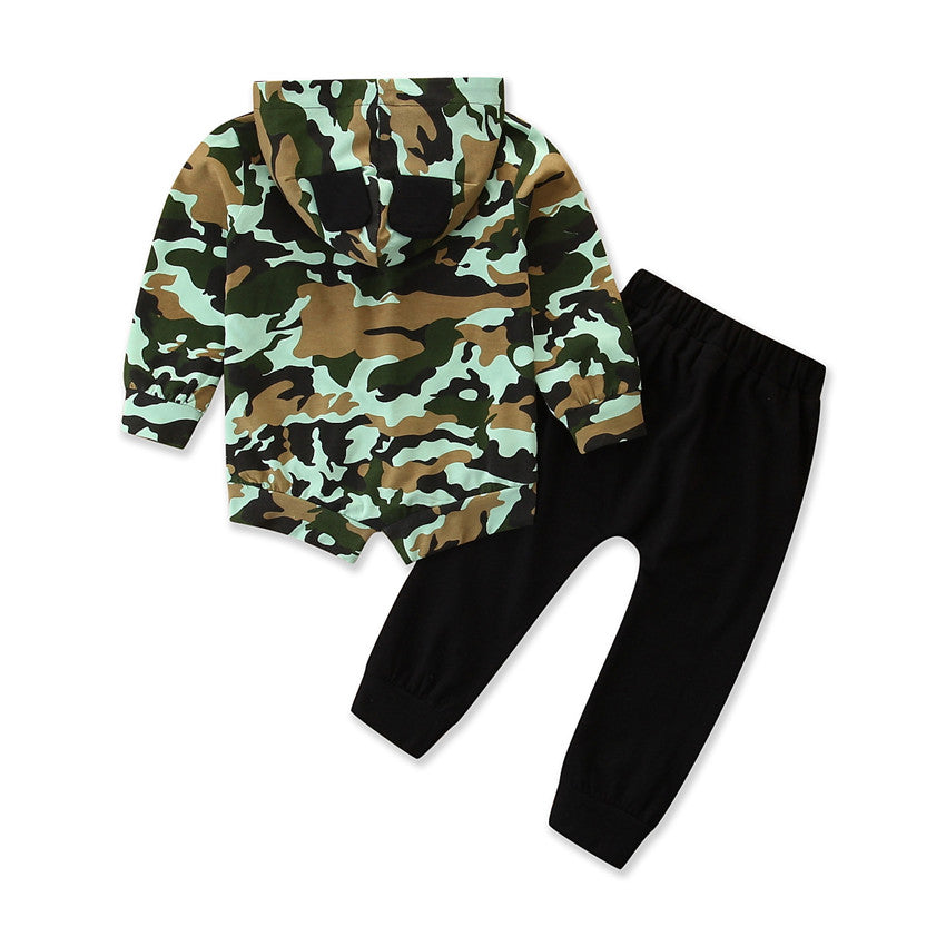 Boys Green Camouflage Printed Sweatshirt with Joggers