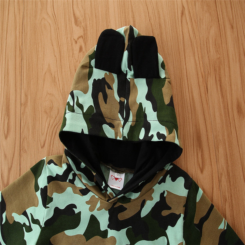 Boys Green Camouflage Printed Sweatshirt with Joggers