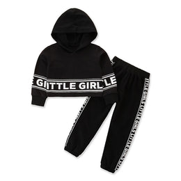 Girls Black & White Printed Hood Pure Cotton T Shirt With Trousers