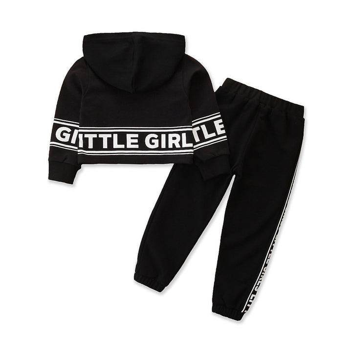 Girls Black & White Printed Hood Pure Cotton T Shirt With Trousers