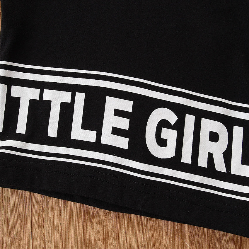 Girls Black & White Printed Hood Pure Cotton T Shirt With Trousers