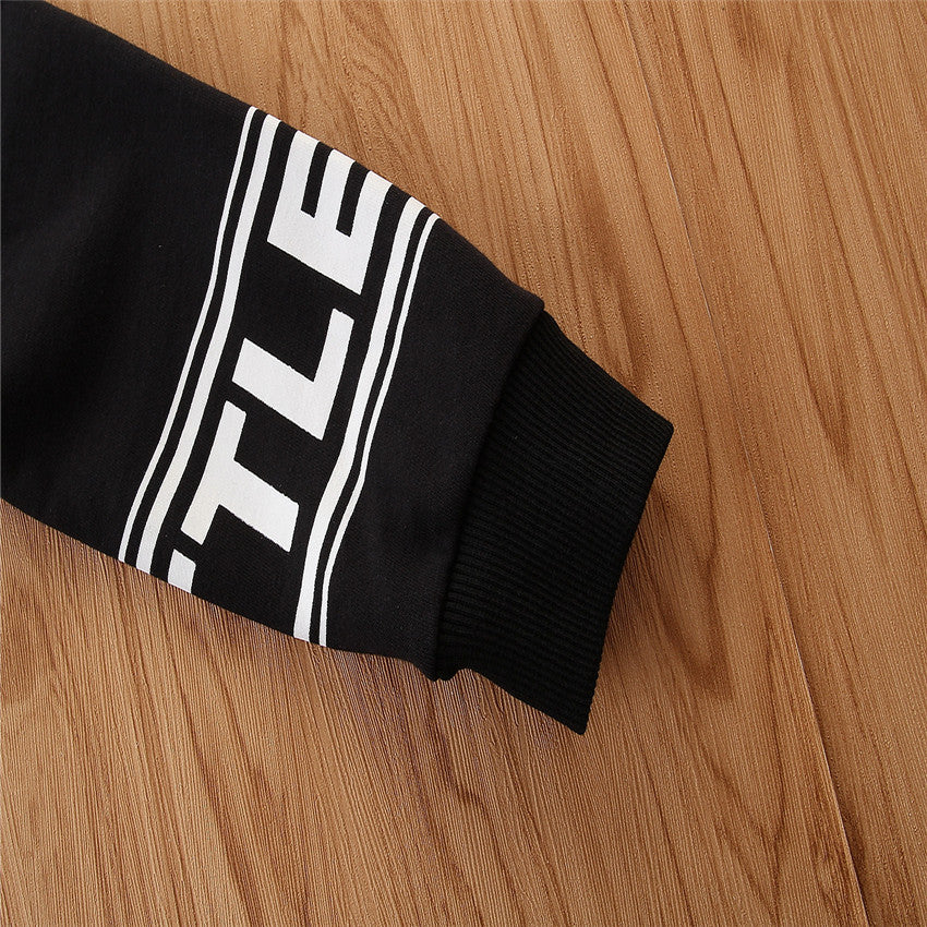 Girls Black & White Printed Hood Pure Cotton T Shirt With Trousers