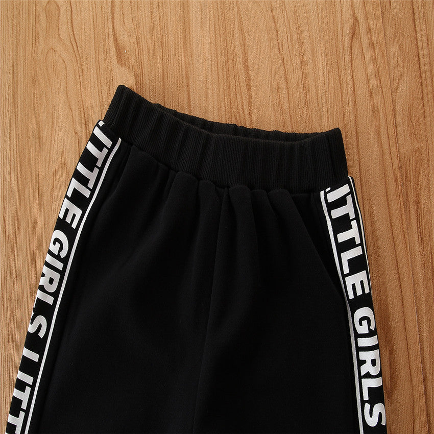 Girls Black & White Printed Hood Pure Cotton T Shirt With Trousers