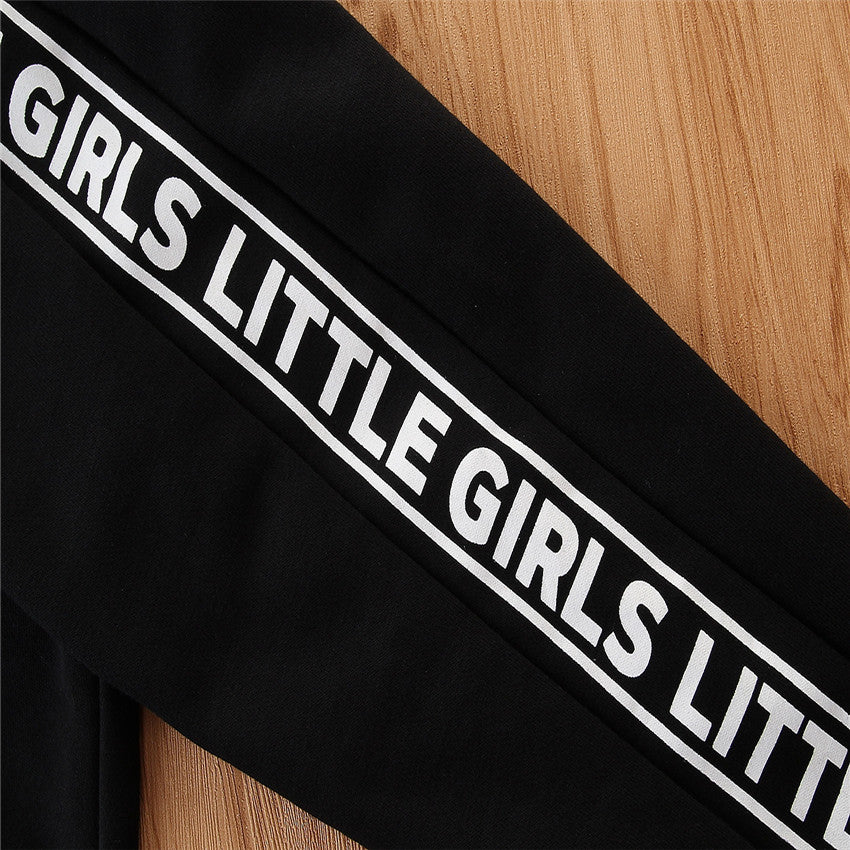 Girls Black & White Printed Hood Pure Cotton T Shirt With Trousers