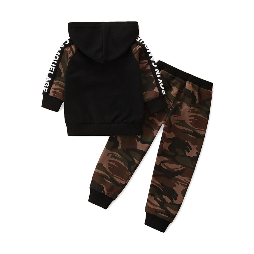 Boys Black Printed Sweatshirt With Joggers